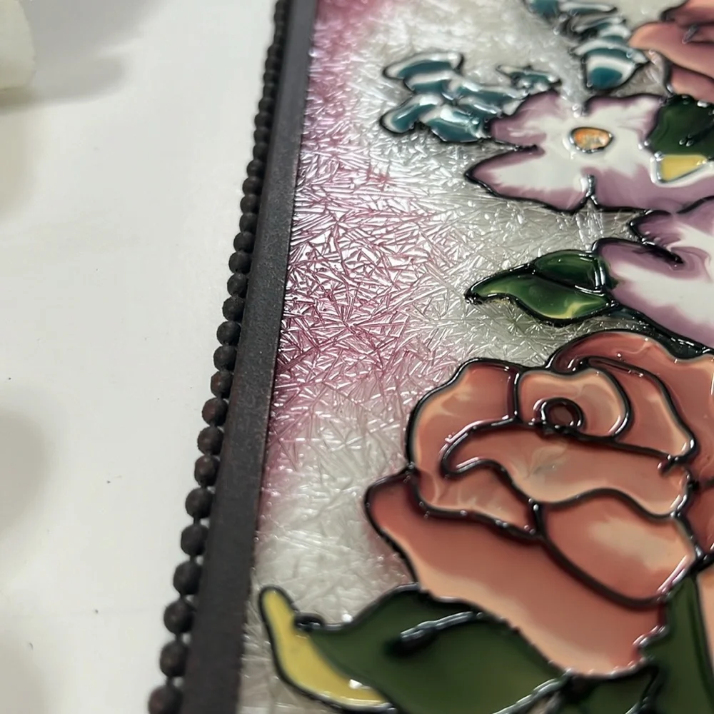 Vintage Stained Glass Bifold Floral Picture Frame